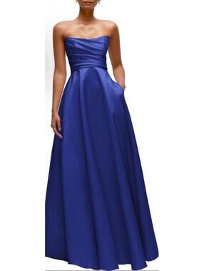 New Dessy Collection Ruched Strapless Gown In Cobalt Blue Size 14 $289